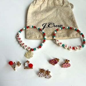 Crewcuts (J Crew) holiday winter set: 3 earrings, 2 bracelets, dust bag NWOT